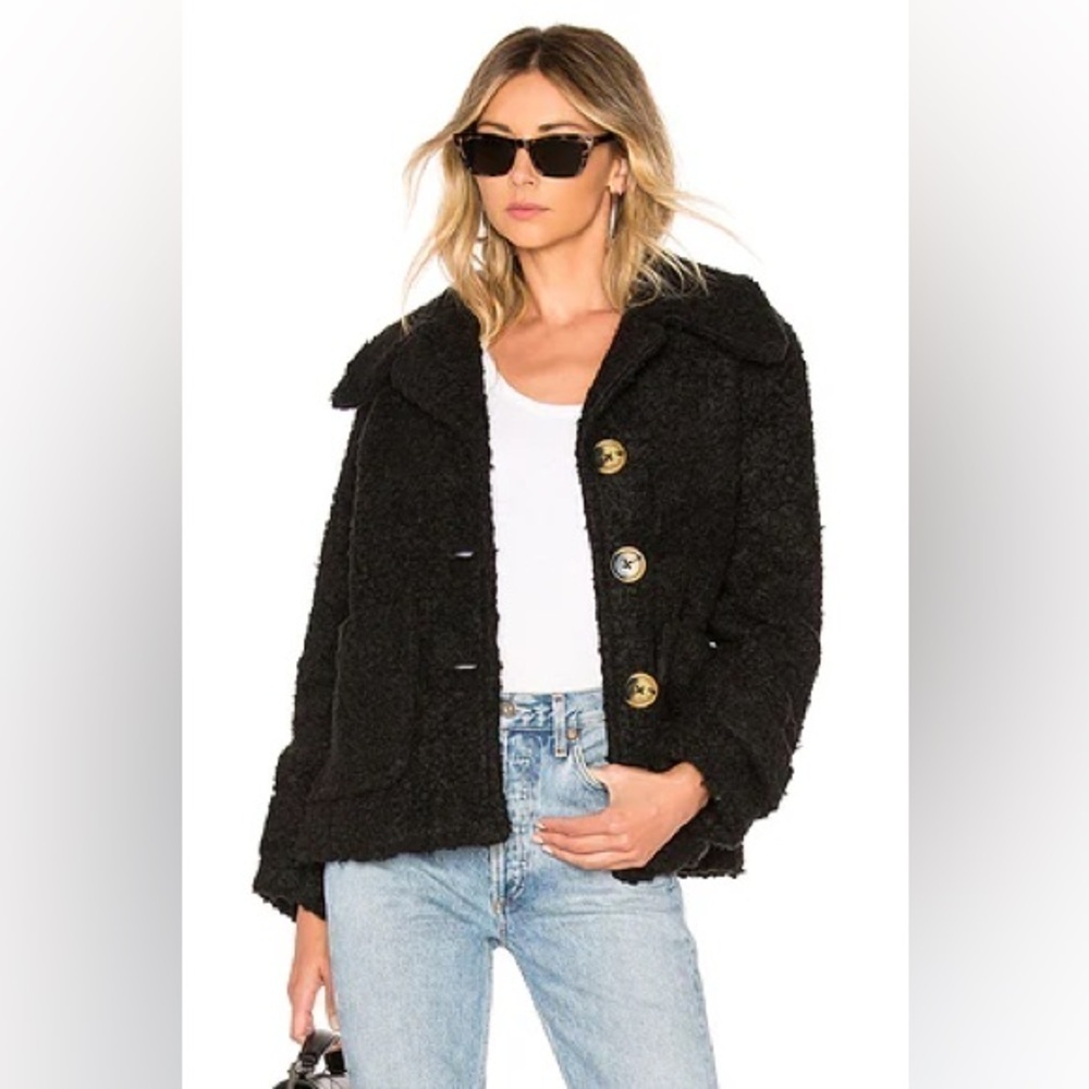 Free People So Soft Cozy Peacoat in Black